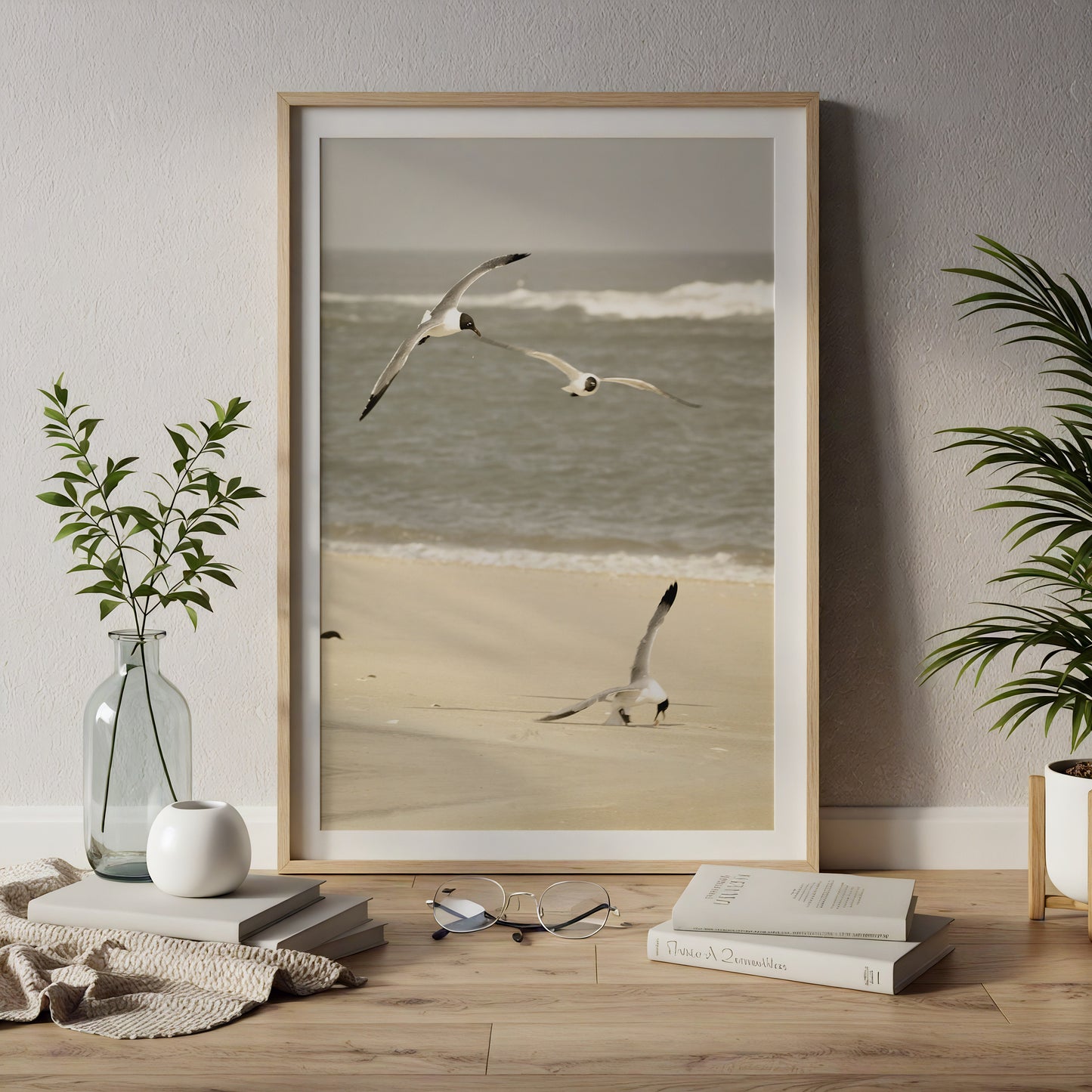 DIY Downloadable and Printable Wall Art Prints Life at the Shore Coastal Landscape Photograph in Home Office Setting