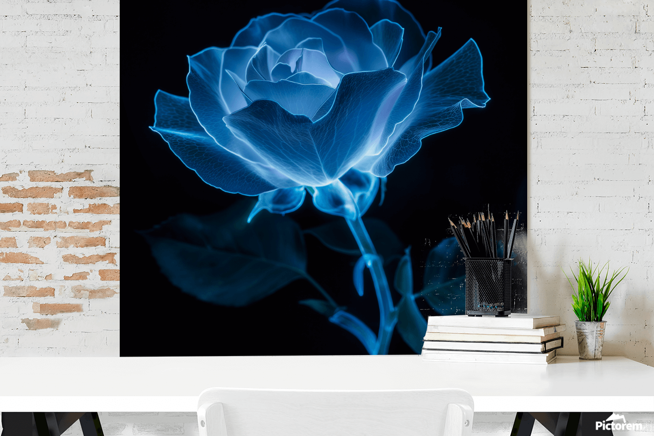 DOWNLOADABLE / PRINTABLE Botanical / Floral / Minimal Modern Digital Artwork Ethereal Embrace Bioluminescent Rose on Black Size up to 40x60