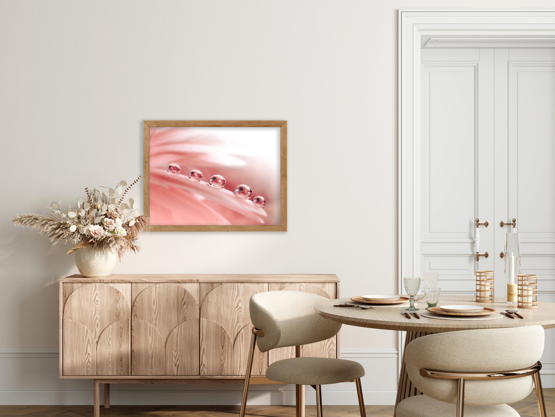 Large Framed Floral Wall Art: Dew Drops on Gerbera Daisy Petals Floral Botanical Photograph Shabby Chic - Vintage Framed Wall Art Print