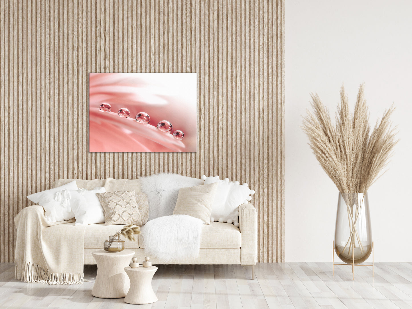 Canvas In Living Room: Dew Drops on Gerbera Daisy Petals Floral Botanical Photograph Shabby Chic - Vintage Canvas Wall Art Print
