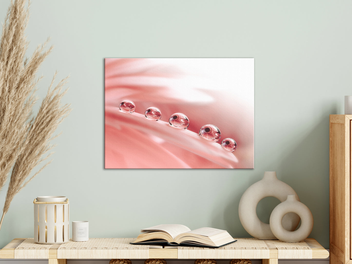 Colour Photography: Dew Drops on Gerbera Daisy Petals Floral Botanical Photograph Shabby Chic - Vintage Canvas Wall Art Print