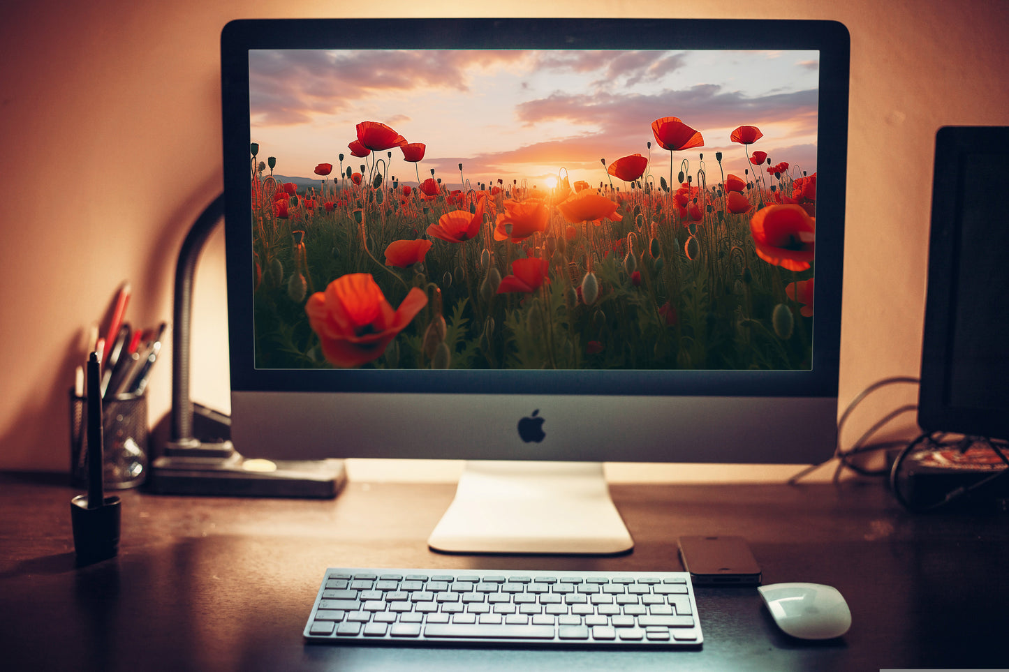 Downloadable Desktop Background Field of Memories Poppy Sunset Photorealistic Digital Artwork 2