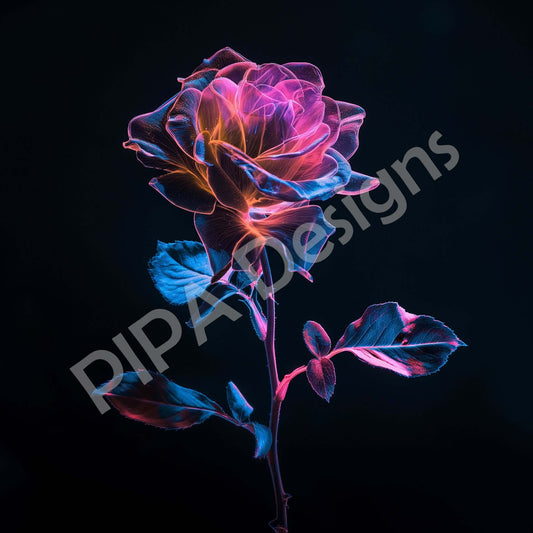 Ethereal Blossom Bioluminescent Rose on Black Background Downloadable / Printable Digital Artwork