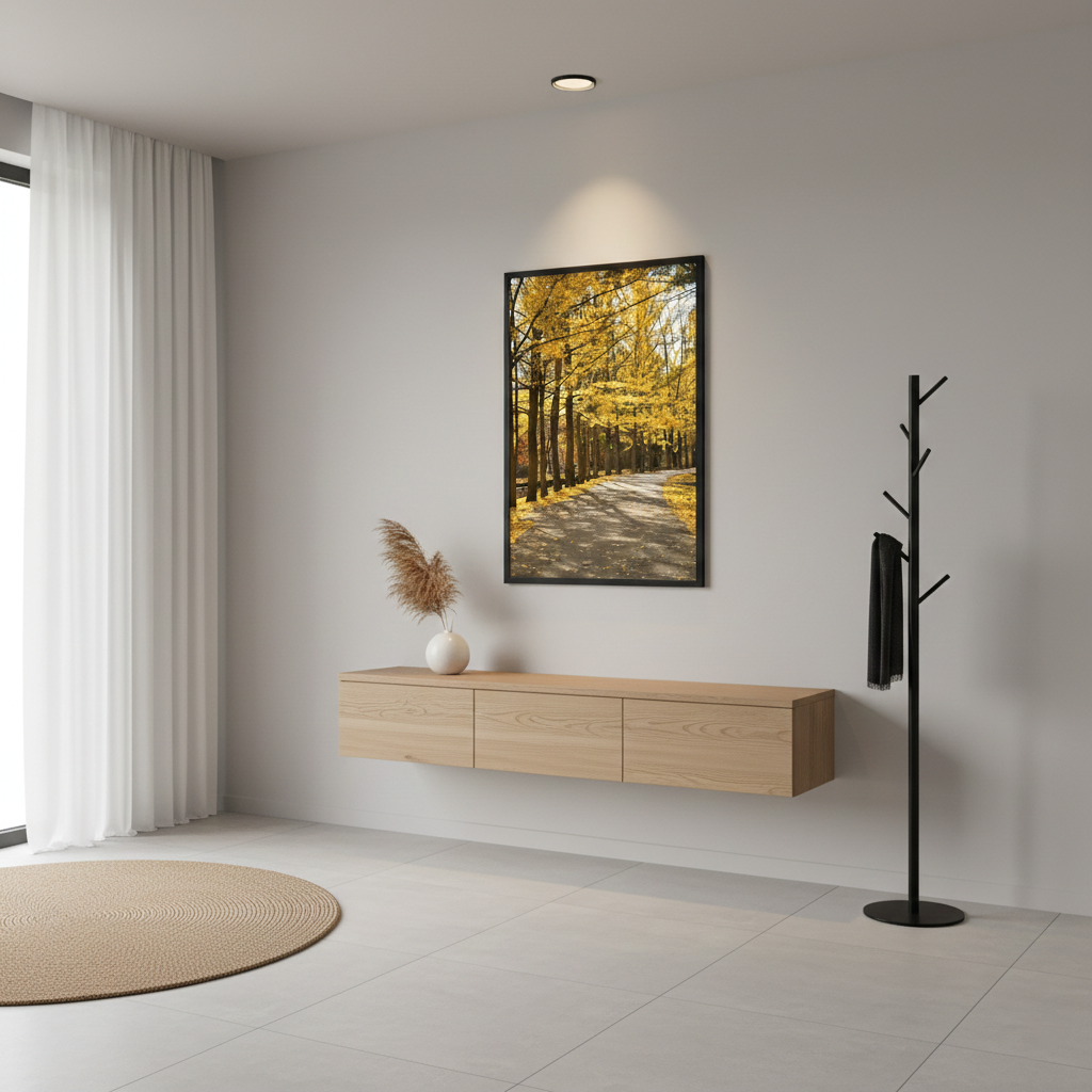Fall Path Autumn Rustic Landscape Photograph Framed in Modern Style Entryway