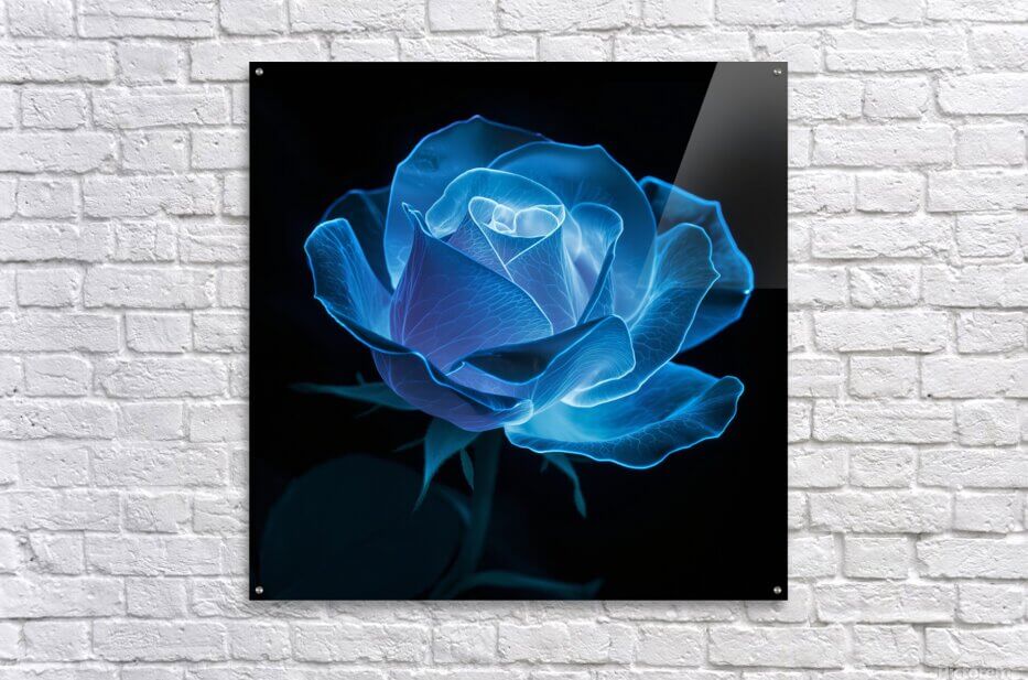 Floral Sophistication Bioluminescent Rose on Black Background Downloadable / Printable Digital Artwork