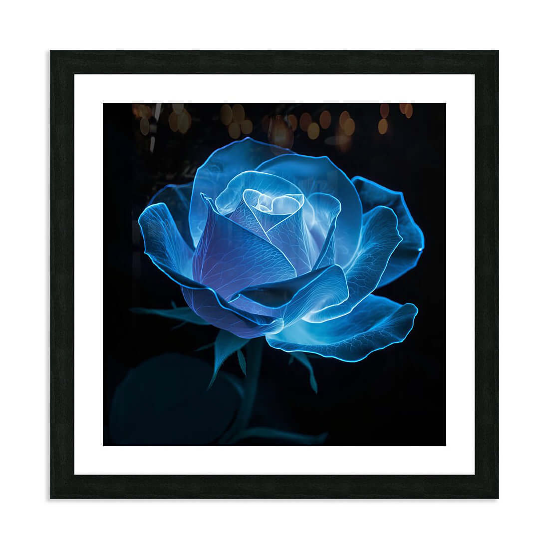 Floral Sophistication Bioluminescent Rose on Black Background Downloadable / Printable Digital Artwork