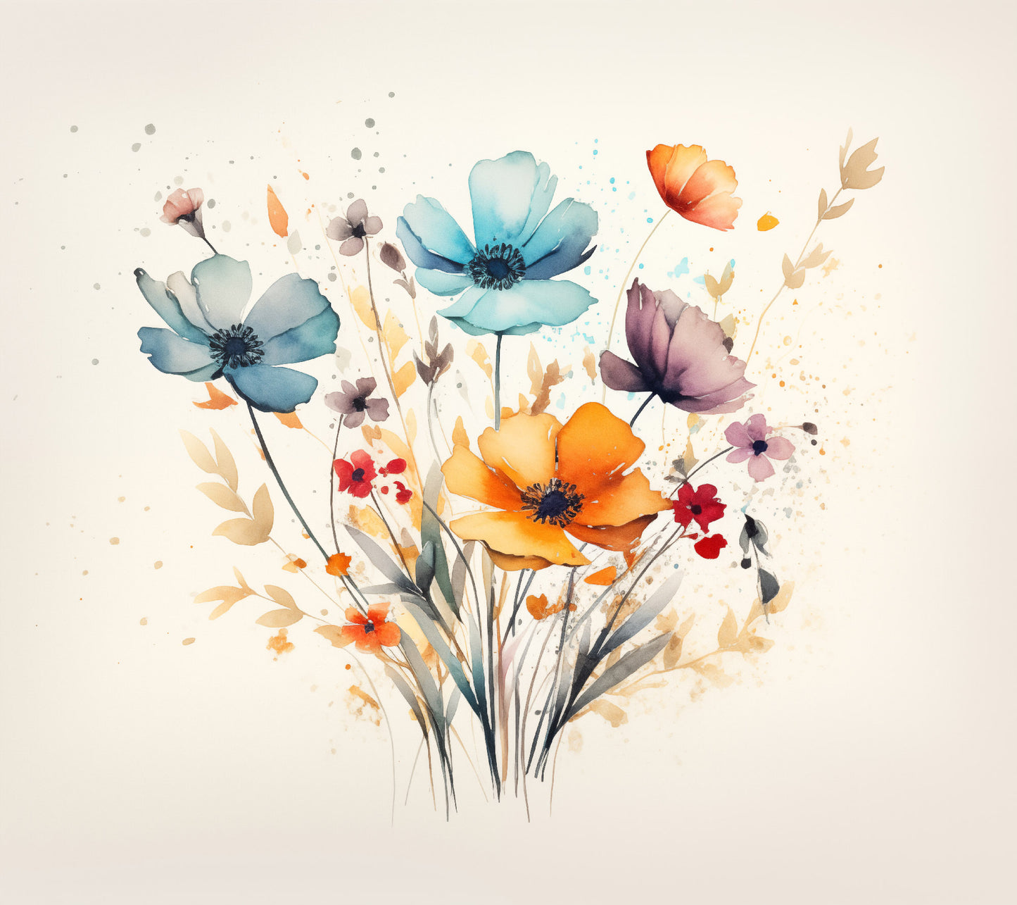 Floral Still Life Colorful Bouquet Watercolor Painting - Digital Artwork Loose Art Print
