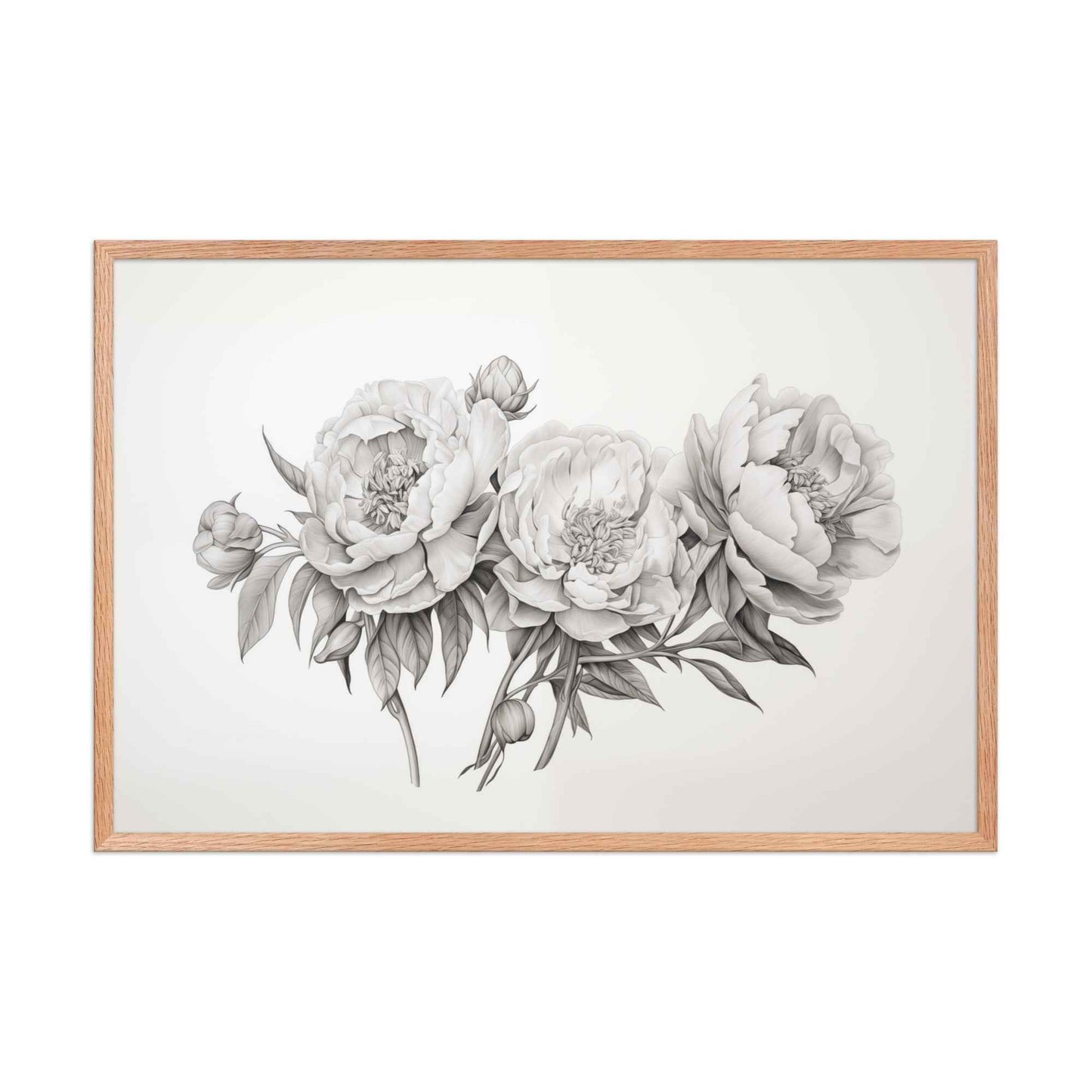 Floral Finesse Pencil Sketch Illustration - Digital Artwork Framed Wall Art Print