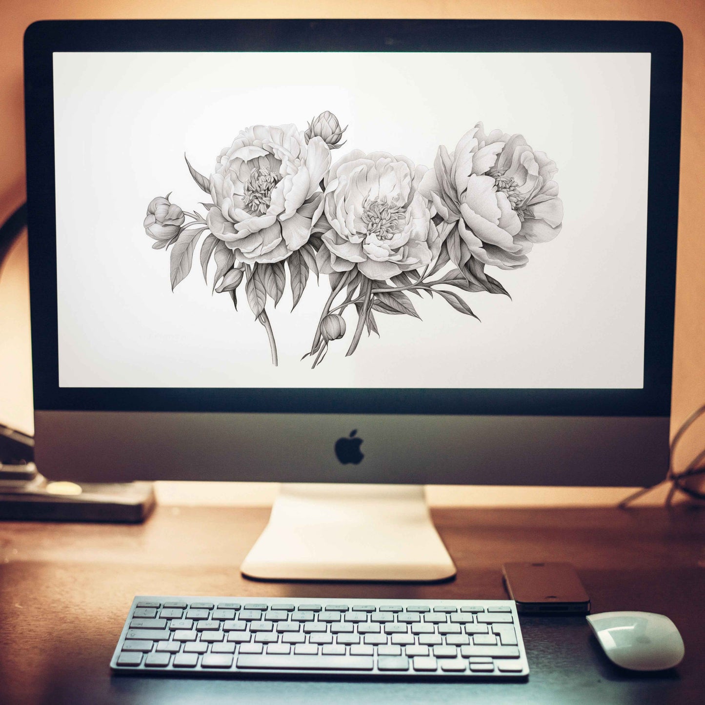 Floral Finesse Pencil Sketch Illustration Digital Artwork Wallpaper for Computer Monitors Smart TVs and Laptop Screens