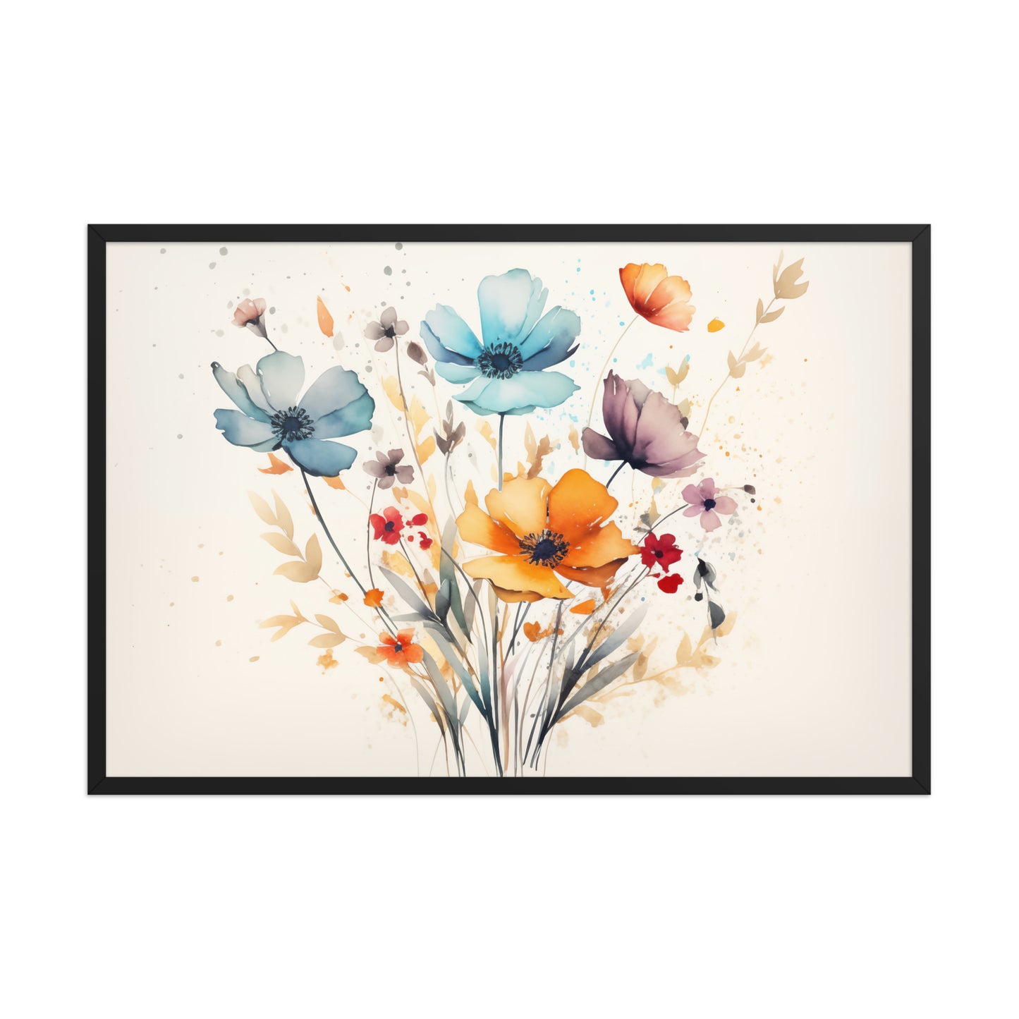 Floral Still Life Colorful Bouquet Watercolor Painting Framed Wall Art Prints
