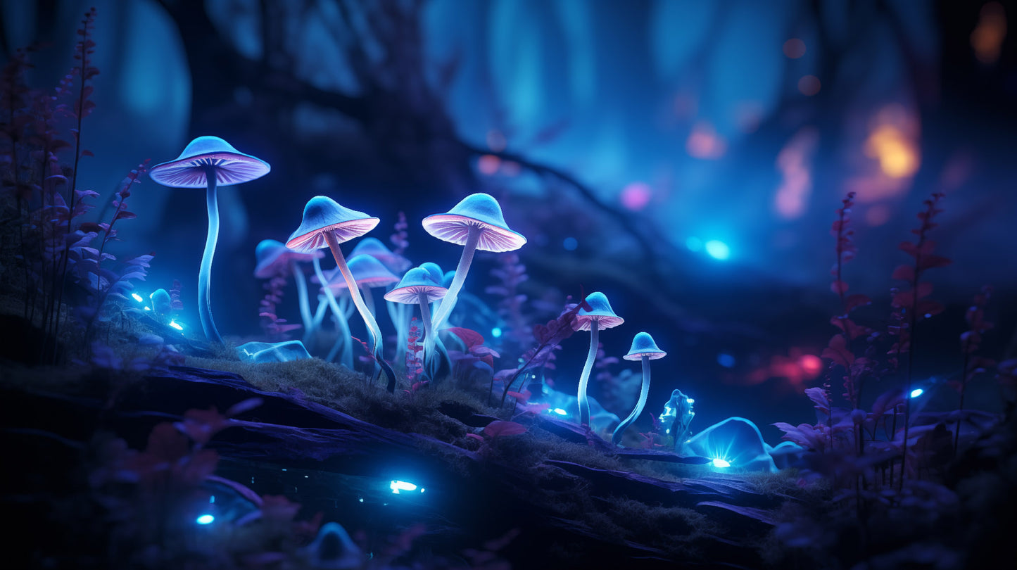 Modern Botanical Art Prints: "Forest of Illumination" Mushrooms - Abstract / Minimal - Unframed