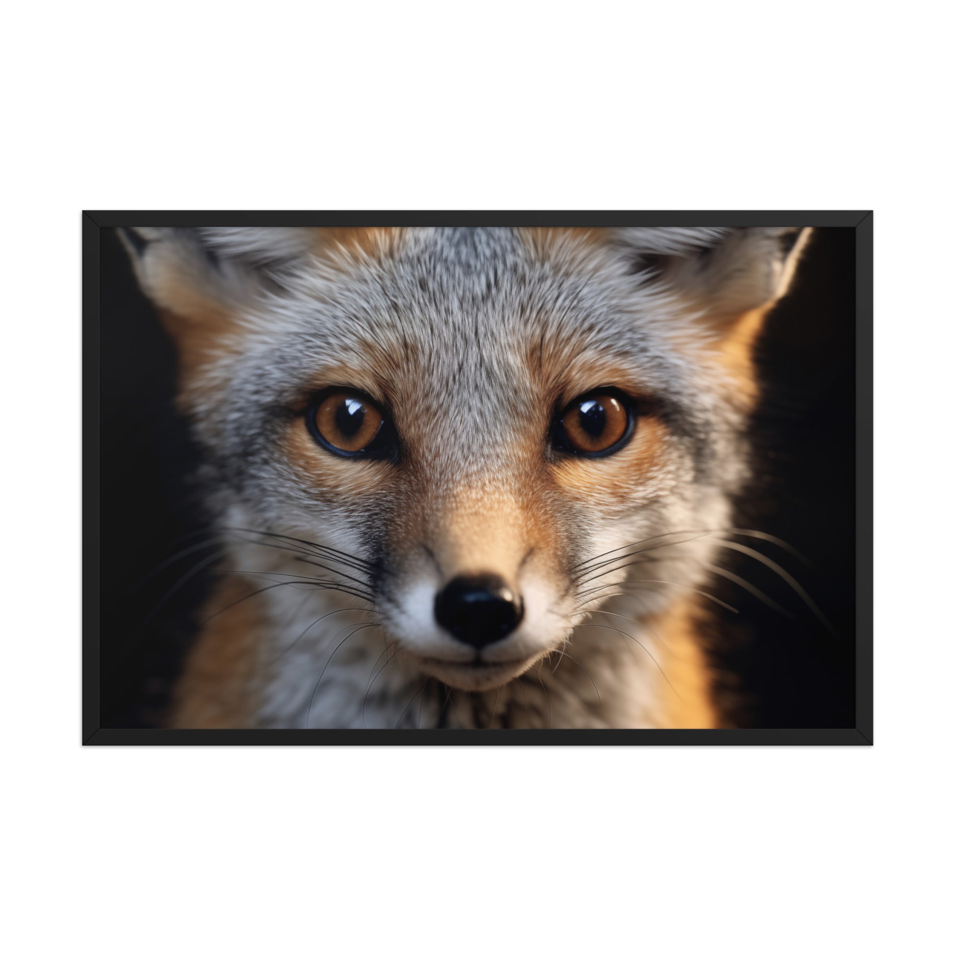 Foxfire Gaze Gray Fox Photorealistic Digital Artwork Framed Wall Art Print