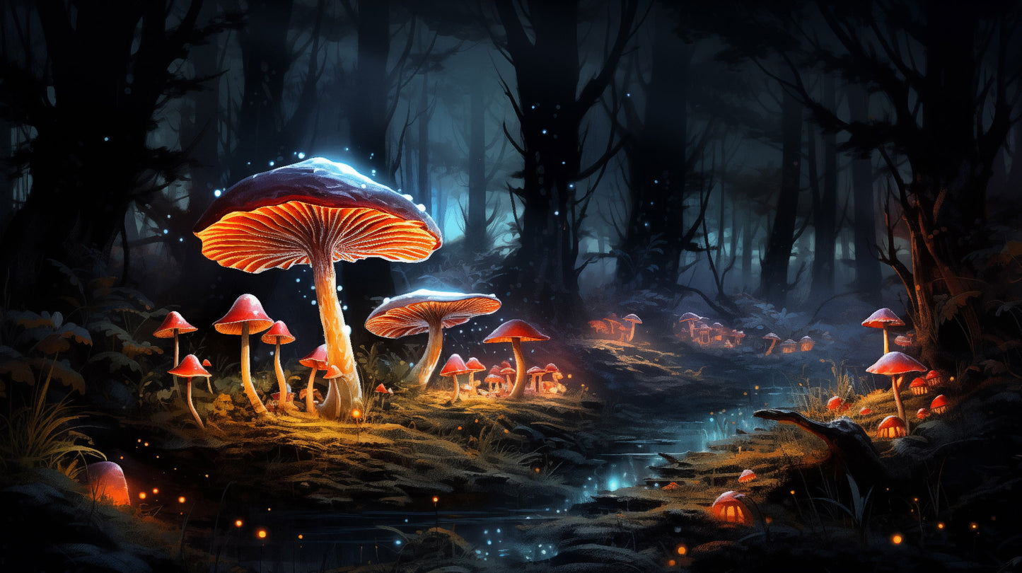 Modern Surrealism: "Fungus Lantern" Mushrooms - Abstract / Minimal / Botanical Unframed Art Print