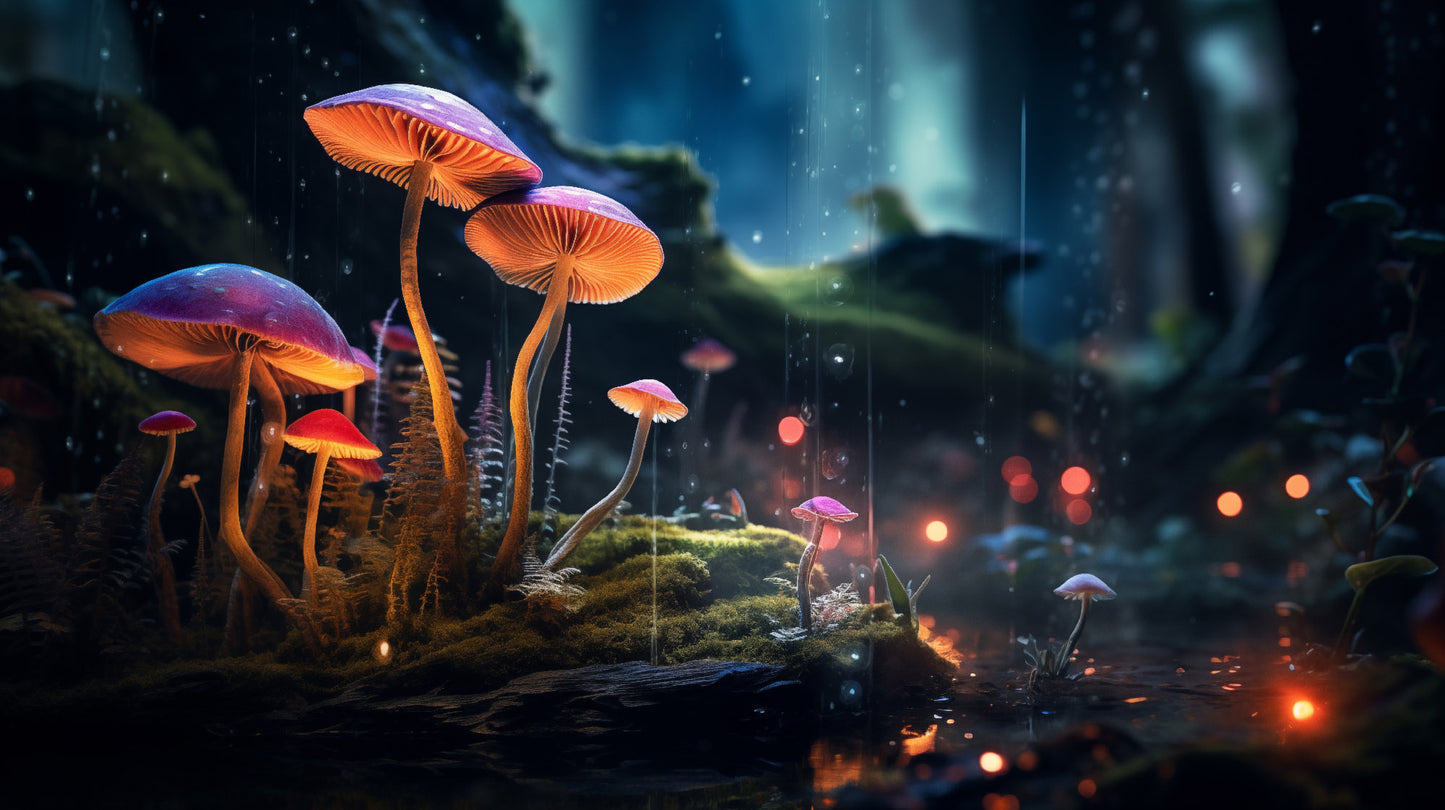 Abstract Decor: "Glowing Guardians" - Mushrooms - Minimal / Modern / Botanical Unframed Art Print