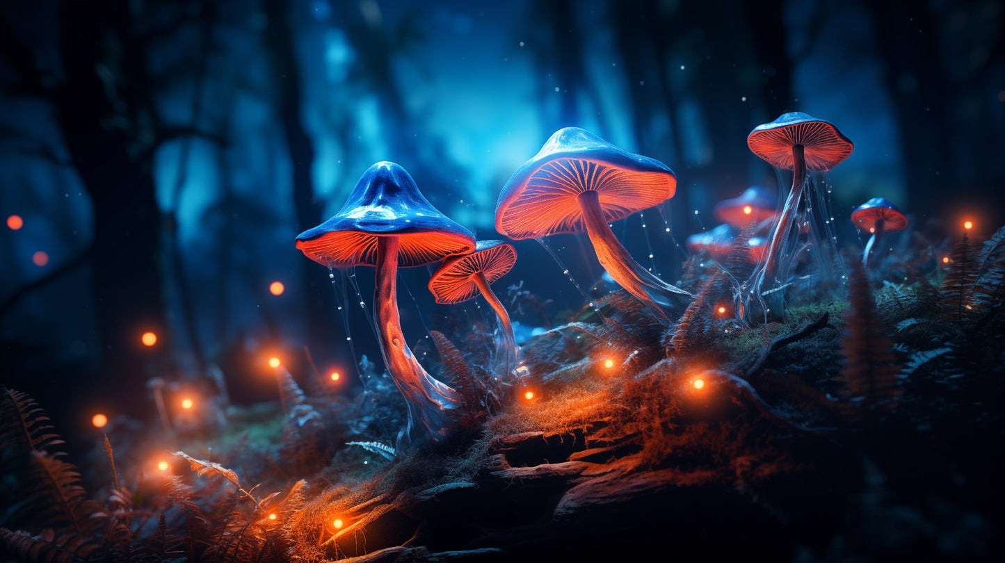 Modern Botanical Wall Art: "Glowshrooms Luminous Life" Mushrooms - Abstract / Minimal Loose Print