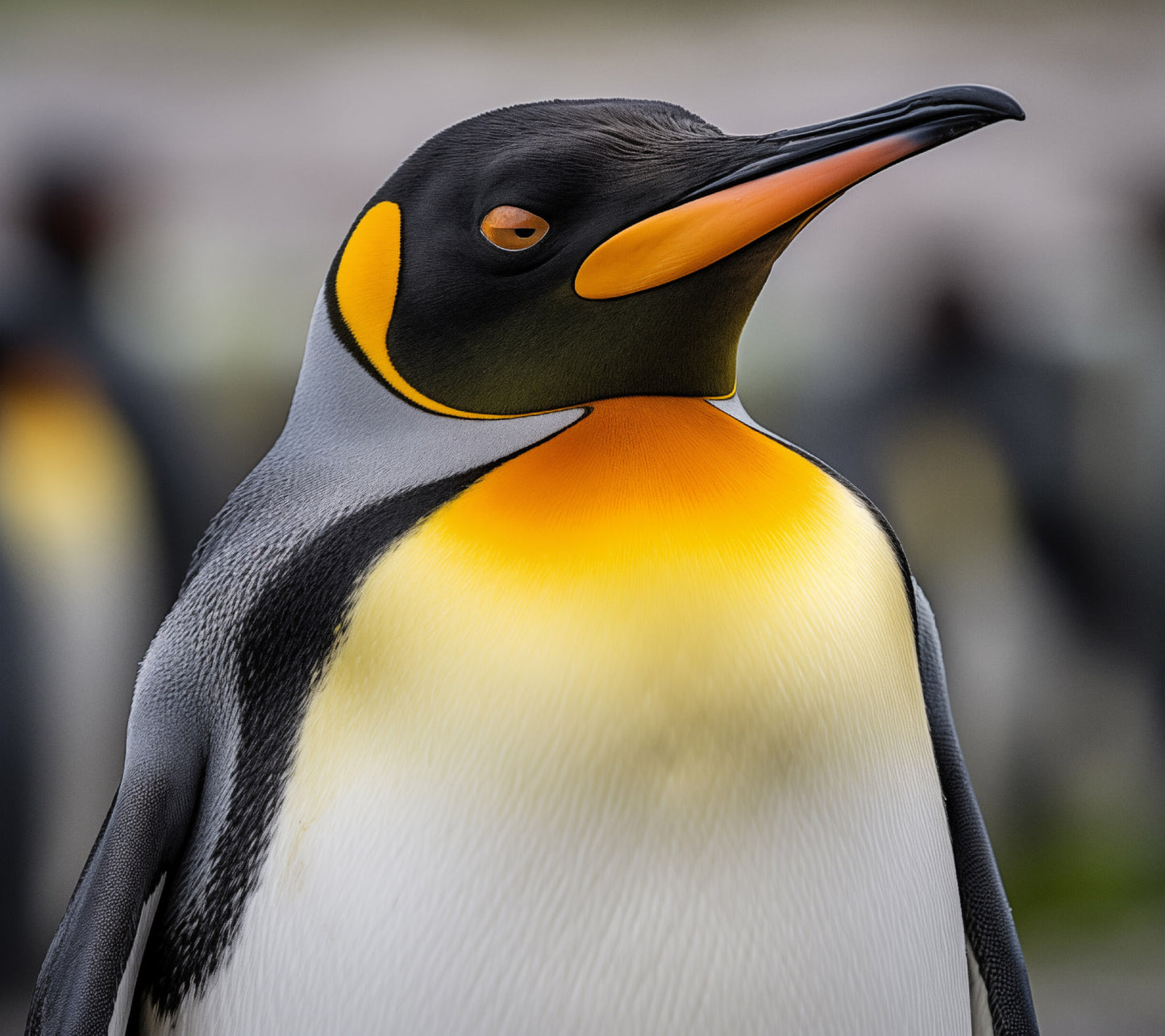 Golden Majesty Penguins Photorealism - Digital Artwork Loose Art Print