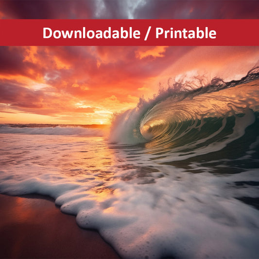 Golden Barrel Photorealistic Coastal Digital Artwork Painting Downloadable Printable Wall Art 2