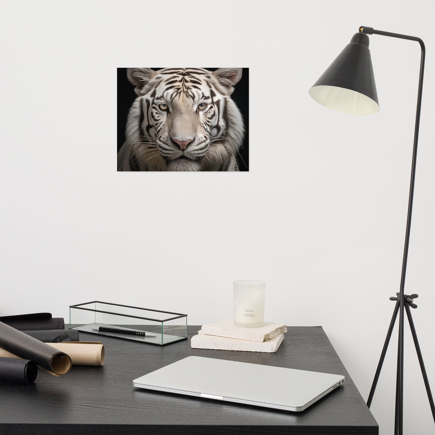 Hallway Art: Albino Majesty White Tiger Photorealism Painting - Digital Artwork Loose Art Print