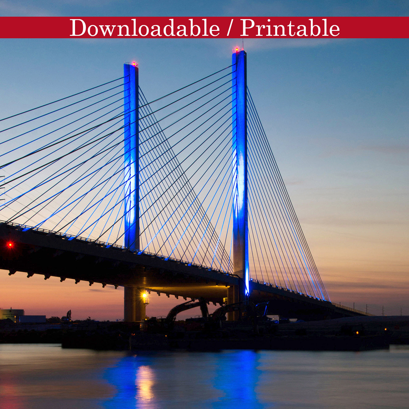 Photo of Architecture: Indian River Bridge 2 DIY Decor Instant Downloadable Print - Printable Urban Night Landscape Wall Art
