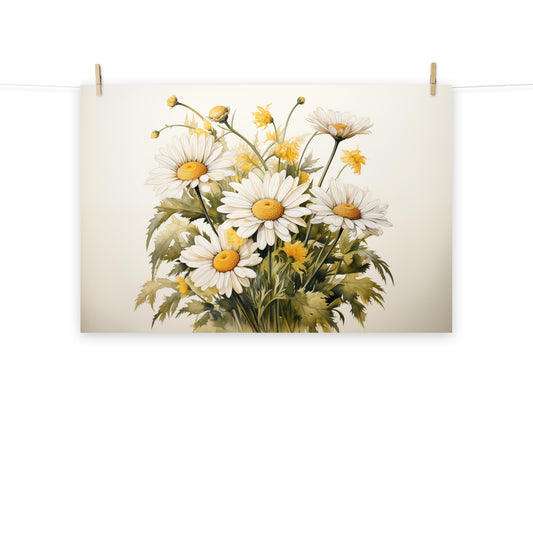 Large Floral Art Prints: A Symphony of Blooms Daisies Watercolor Painting - Digital Artwork Loose Print