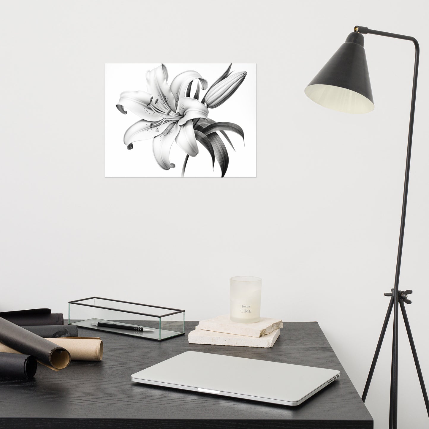 Lily Flower Art: A Moment of Bloom Pencil Sketch Charcoal Drawing Digital Artwork Loose Art Print