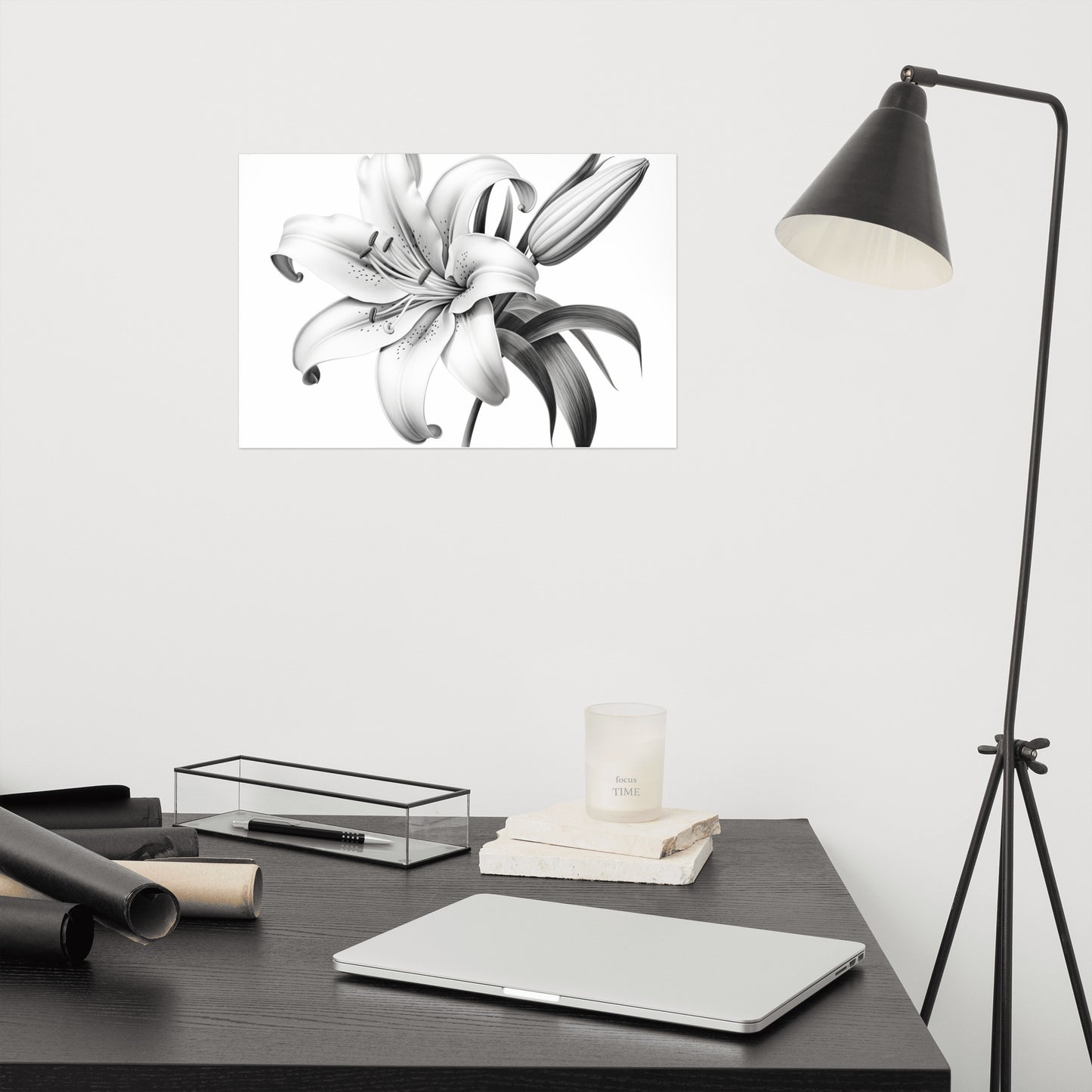 Lily Flower Artwork: A Moment of Bloom Pencil Sketch Charcoal Drawing Digital Artwork Loose Art Print