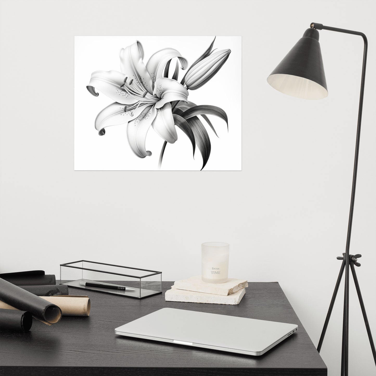 Lily Flower Sketches: A Moment of Bloom Pencil Sketch Charcoal Drawing Digital Artwork Loose Art Print