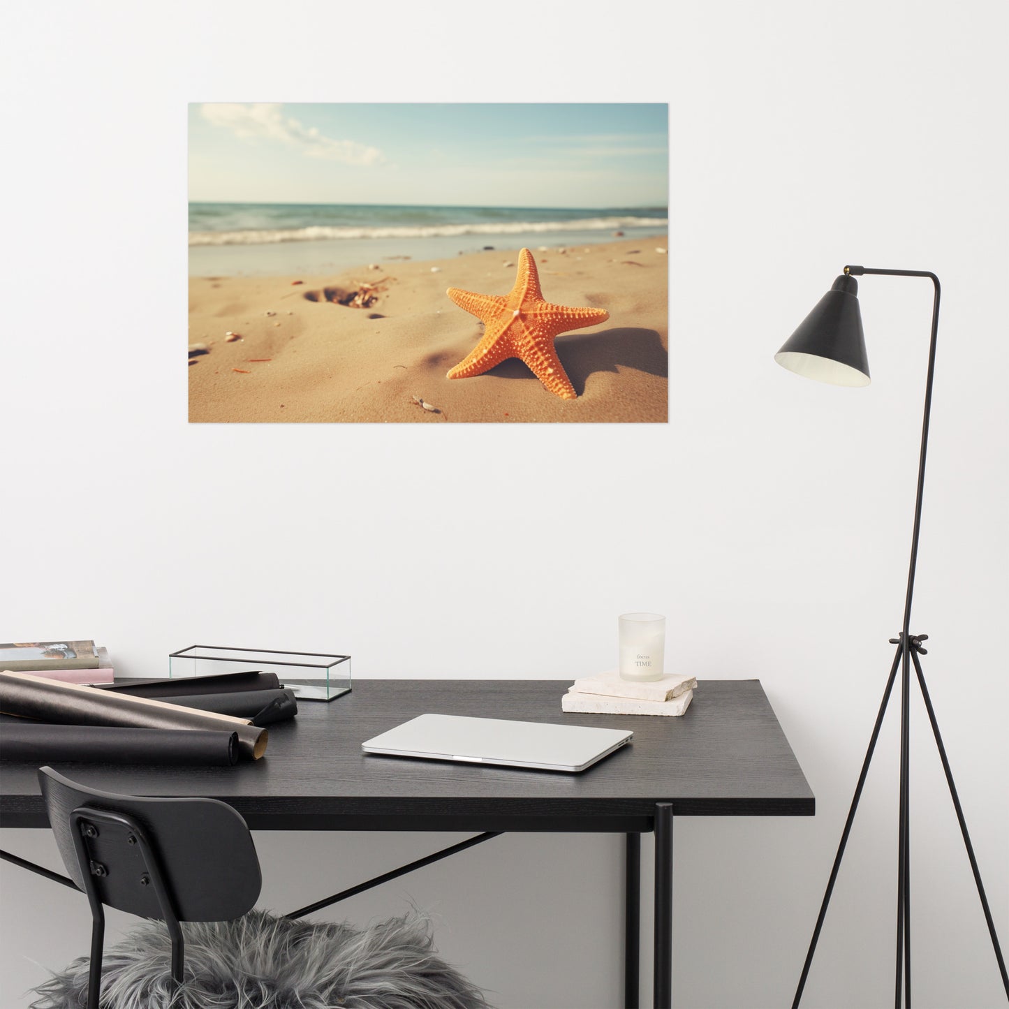 Manly Art Prints: A Moment of Serenity Starfish on Beach Photorealism - Digital Artwork Loose Print