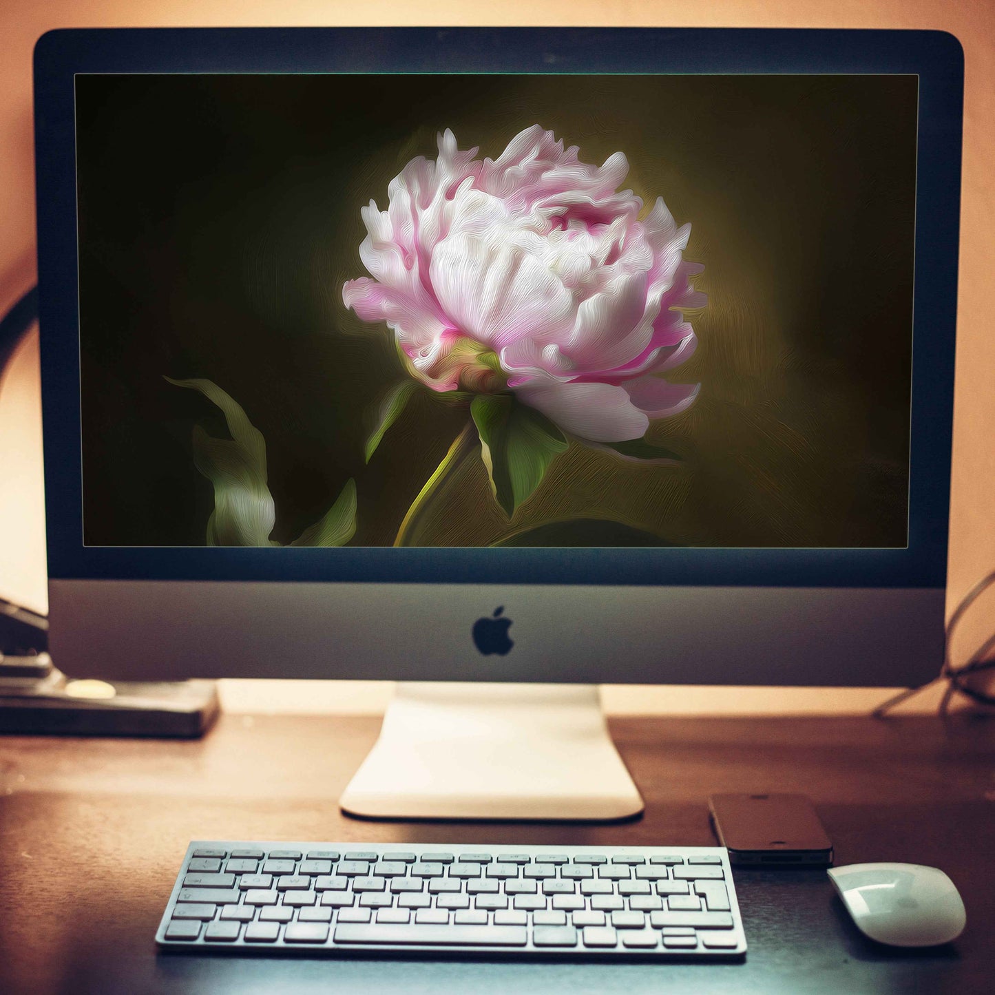 Midnight Radiance Floral Digital Artwork Peony Painting Wallpaper for Computer Monitors, TVs, and Laptop Screens