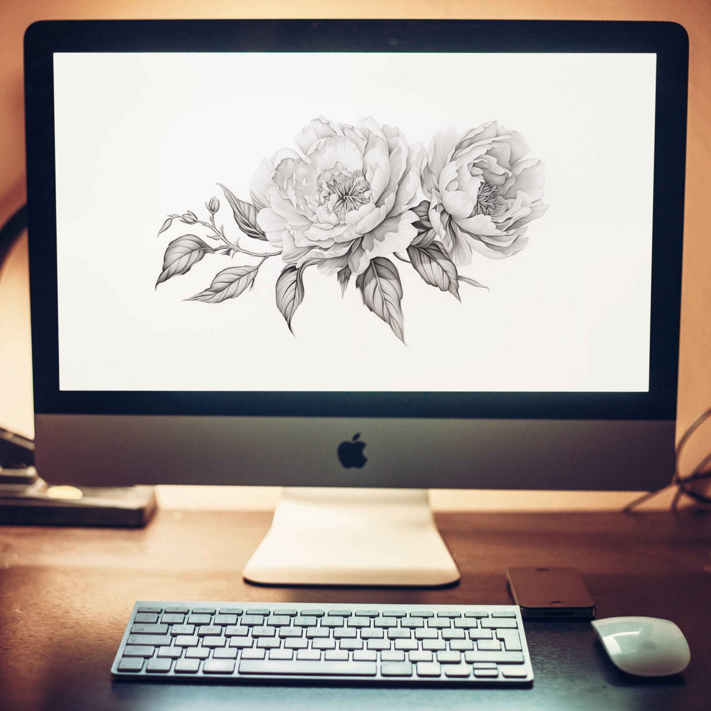 Monochromatic Bloom Pencil Sketch Digital Artwork Wallpaper for Computer Monitors Smart TVs and Laptop Screens