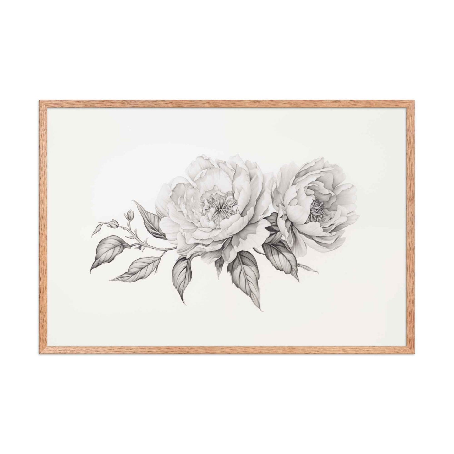 Monochromatic Bloom Pencil Sketch - Digital Artwork Framed Wall Art Print