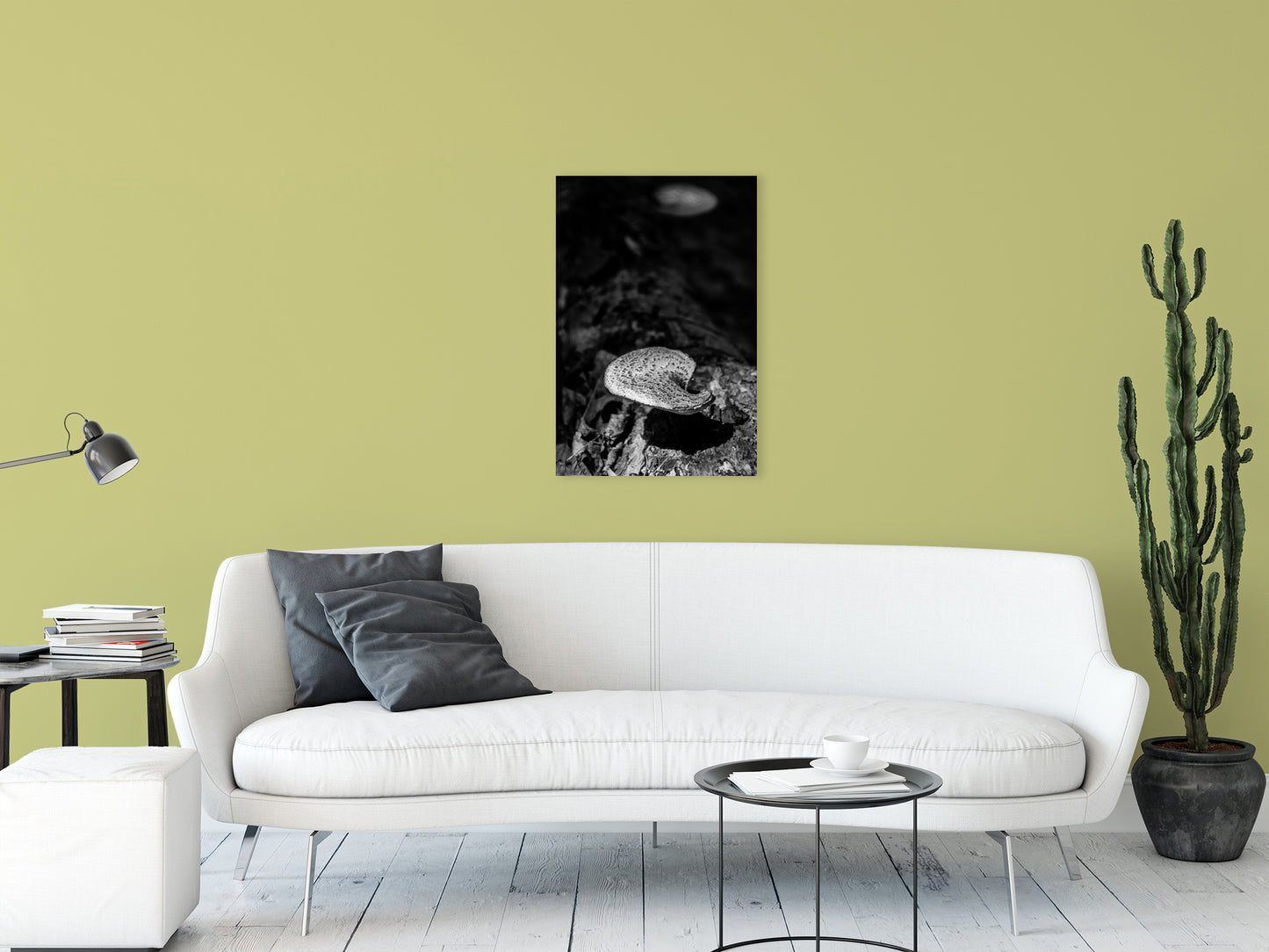 Vintage Farmhouse Artwork: Mushroom on Log Black and White - Botanical / Plant / Nature Photograph Loose / Unframed / Frameable / Frameless Wall Art Print - Artwork