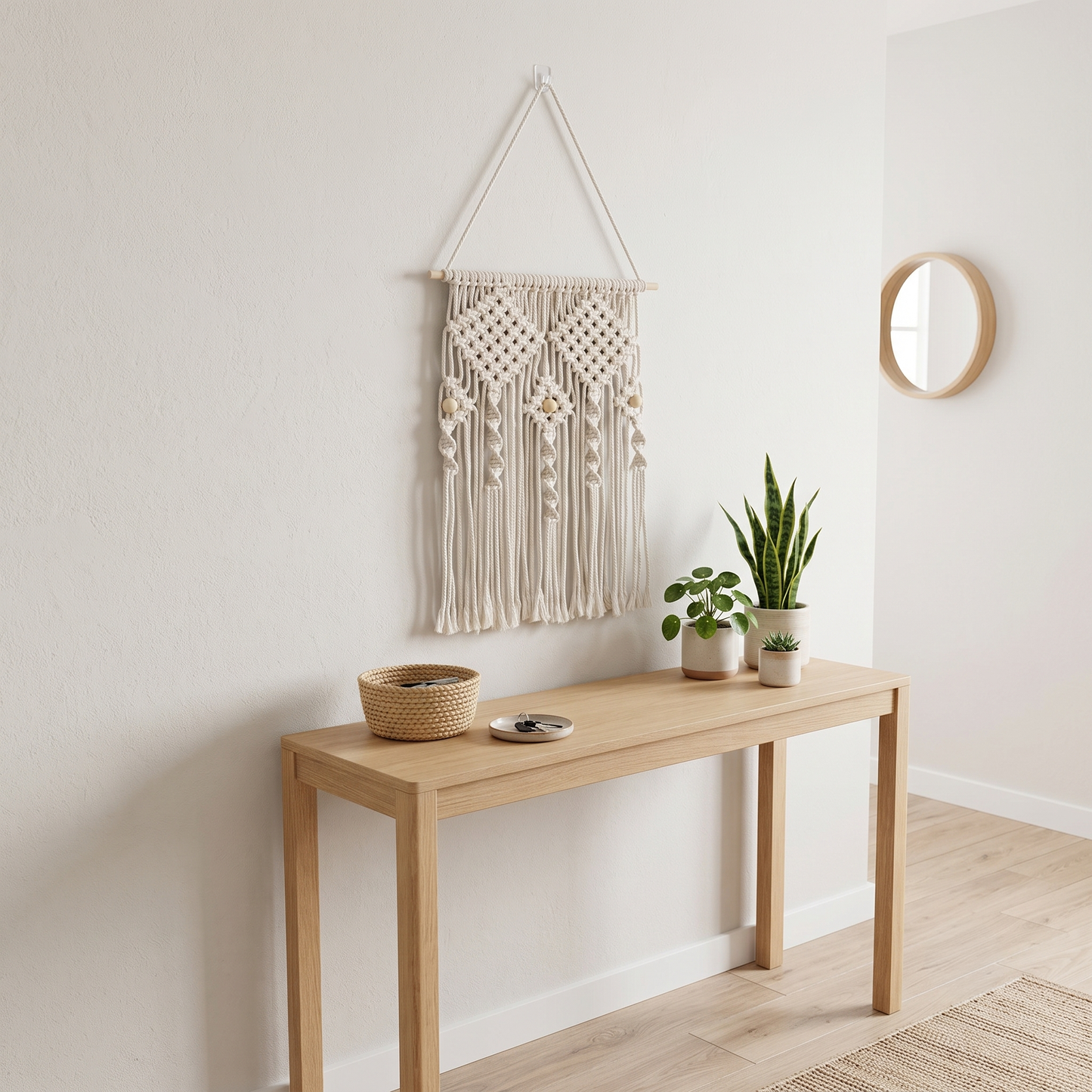 Small Decorative Macrame #22 Natural Color in Scandinavian Style Entryway