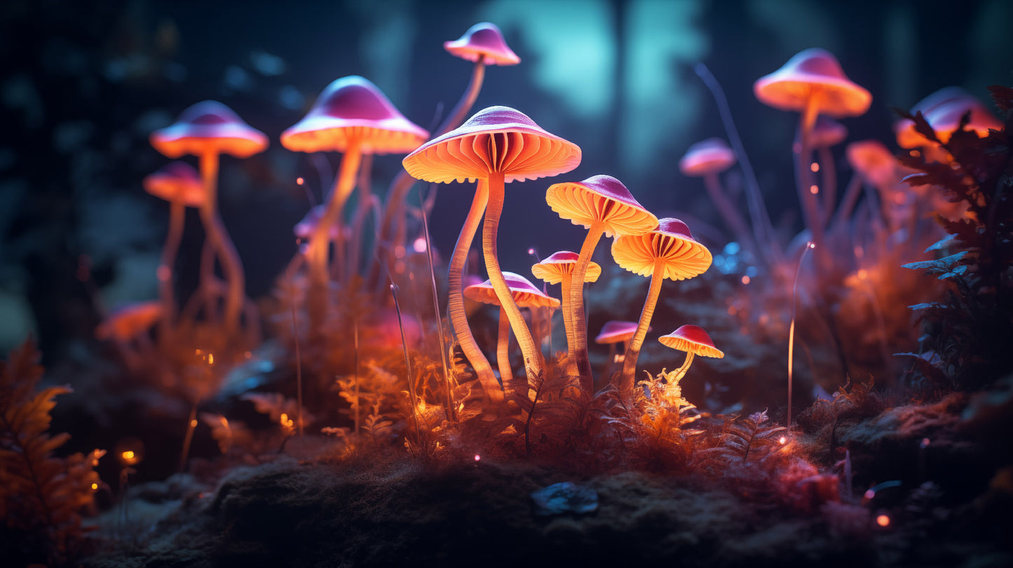 Cool Abstract Art: "Neon Nature Mushrooms" - Minimal / Modern / Botanical Unframed Print