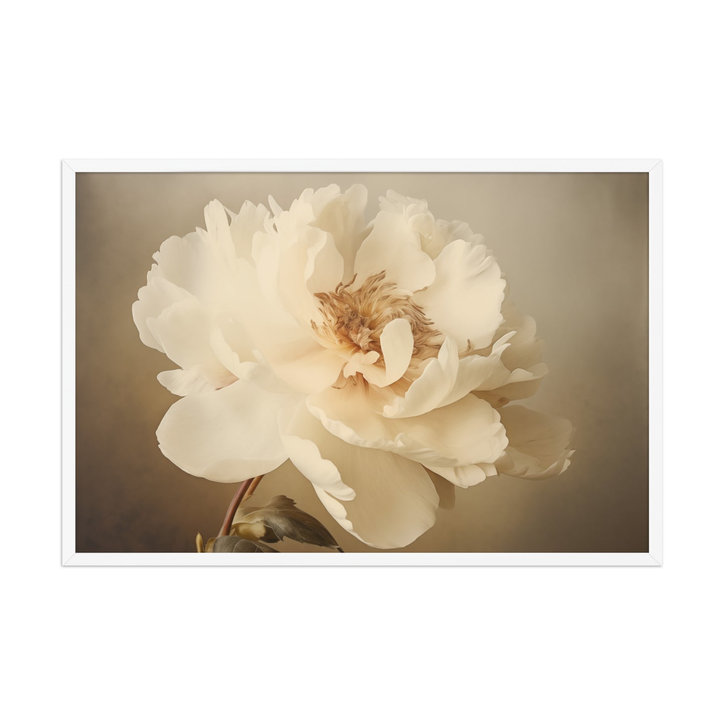 Nostalgic Bloom Retro Subdued Floral Photorealistic Digital Artwork Framed Wall Art Print - White Wood Frame