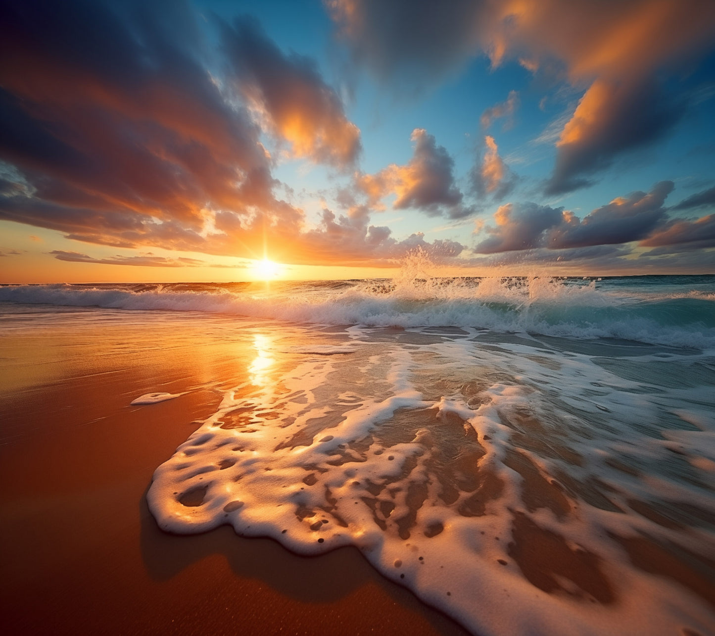 Ocean's Ember Realism Painting Digital Artwork Loose Art Print