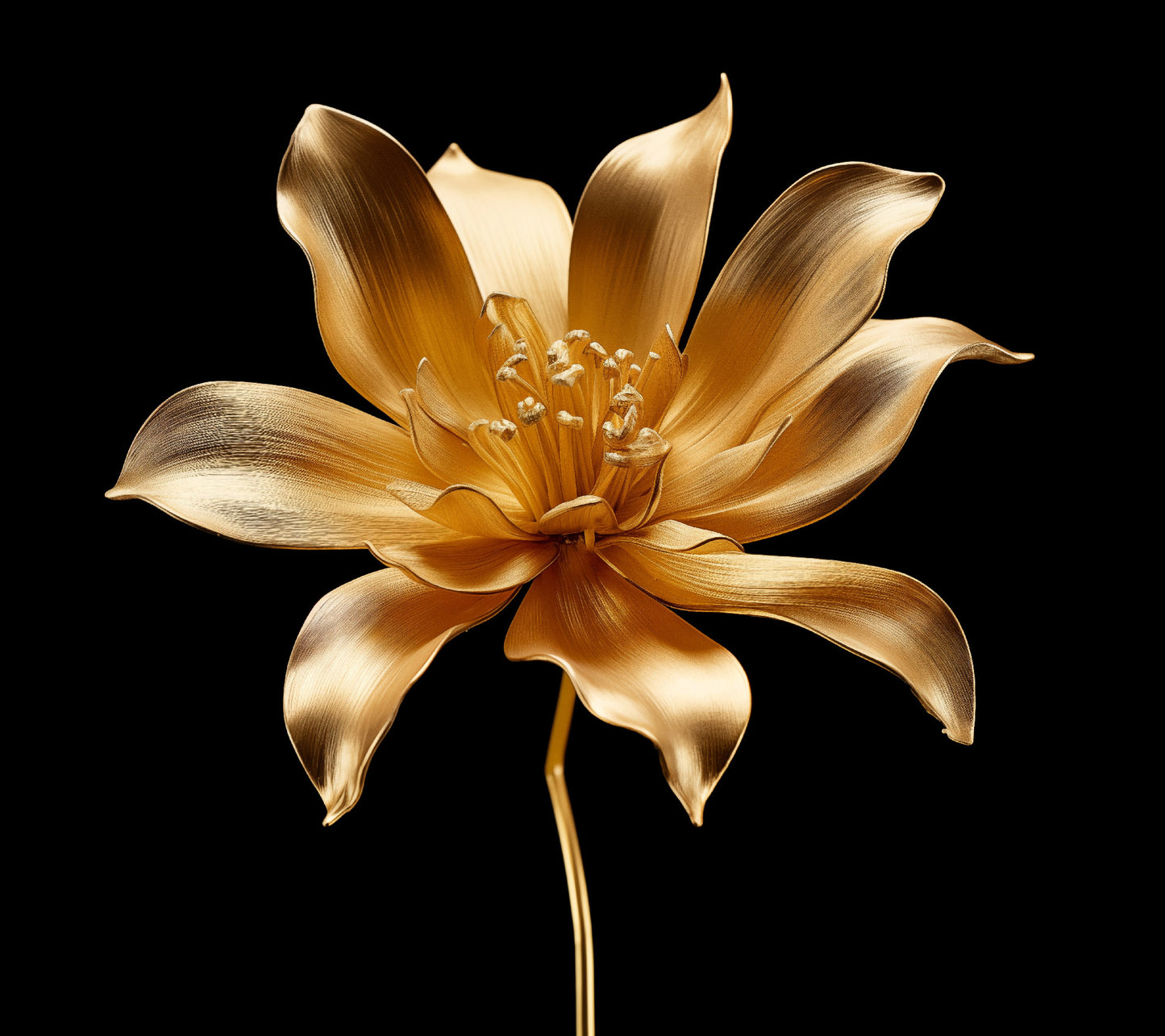 Petals of Gold Floral Gold Color Photorealism - Digital Artwork Loose Art Print