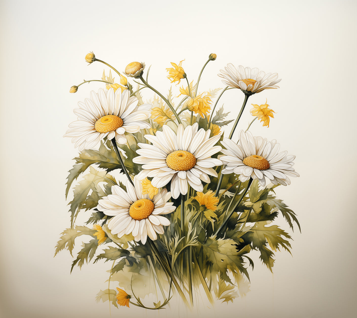 Pictures of Flowers to Hang on Walls: A Symphony of Blooms Daisies Watercolor Painting - Digital Artwork Loose Print