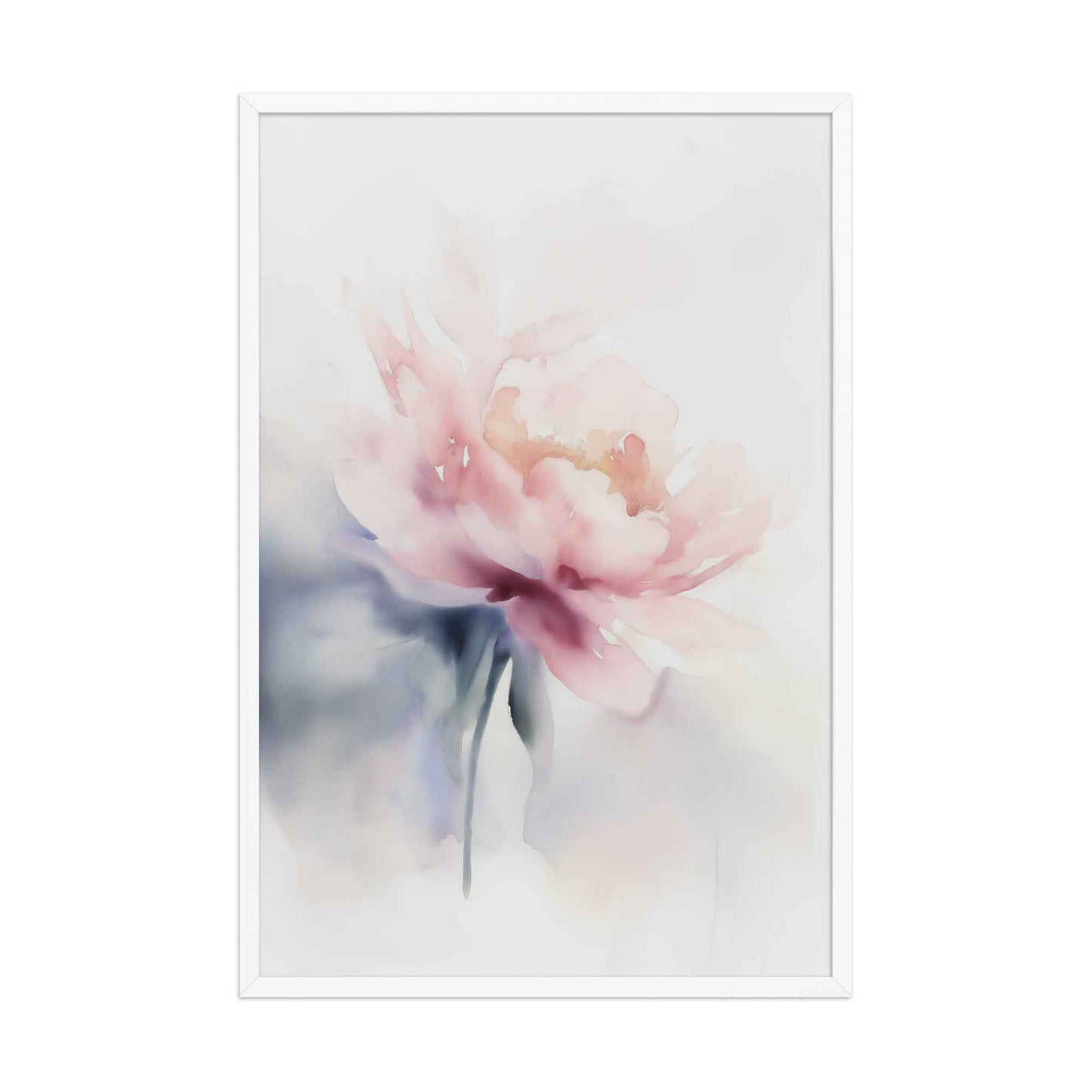 Quiet Grace Floral Digital Watercolor Painting Blush Peony Art Framed Print