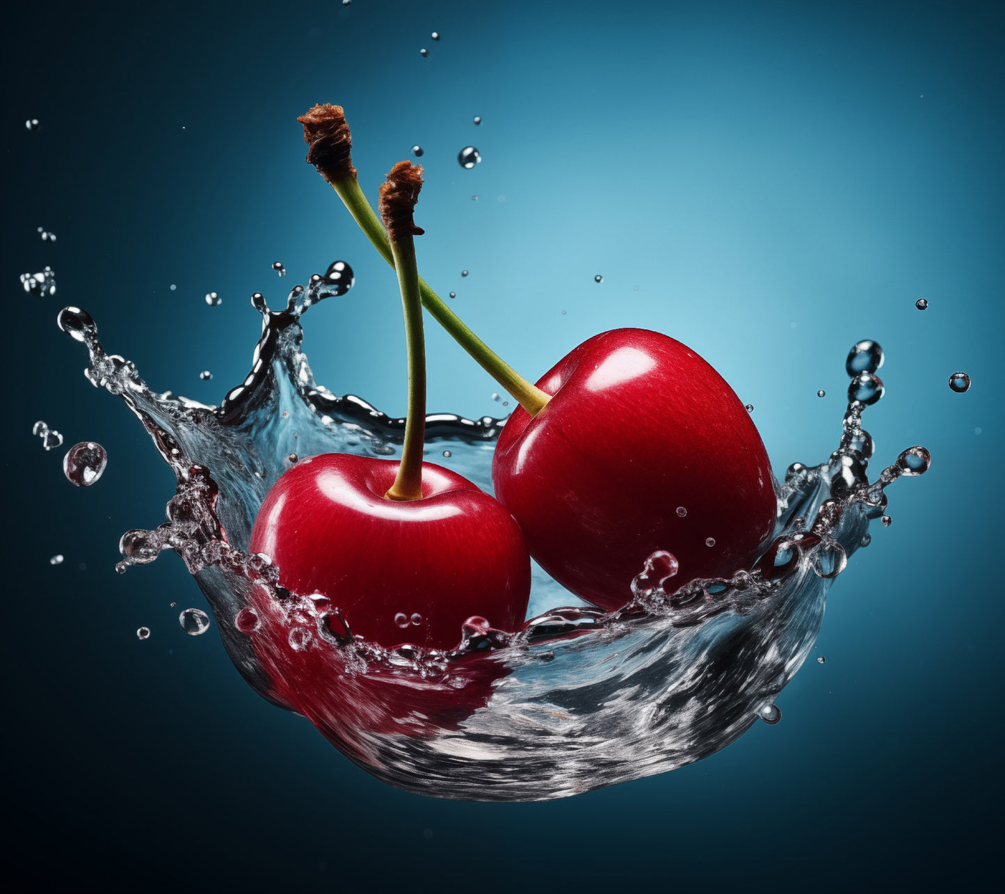 Red Delight Cherry in Water Photorealism - Digital Artwork Loose Art Print