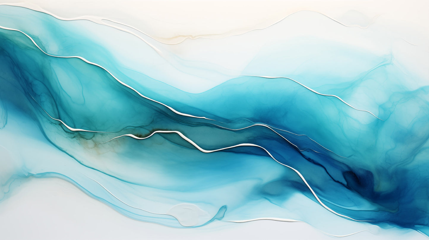 Abstract Artwork: Sapphire Serenity Alcohol Ink - Fluid Art Minimal Framed Wall Art Print