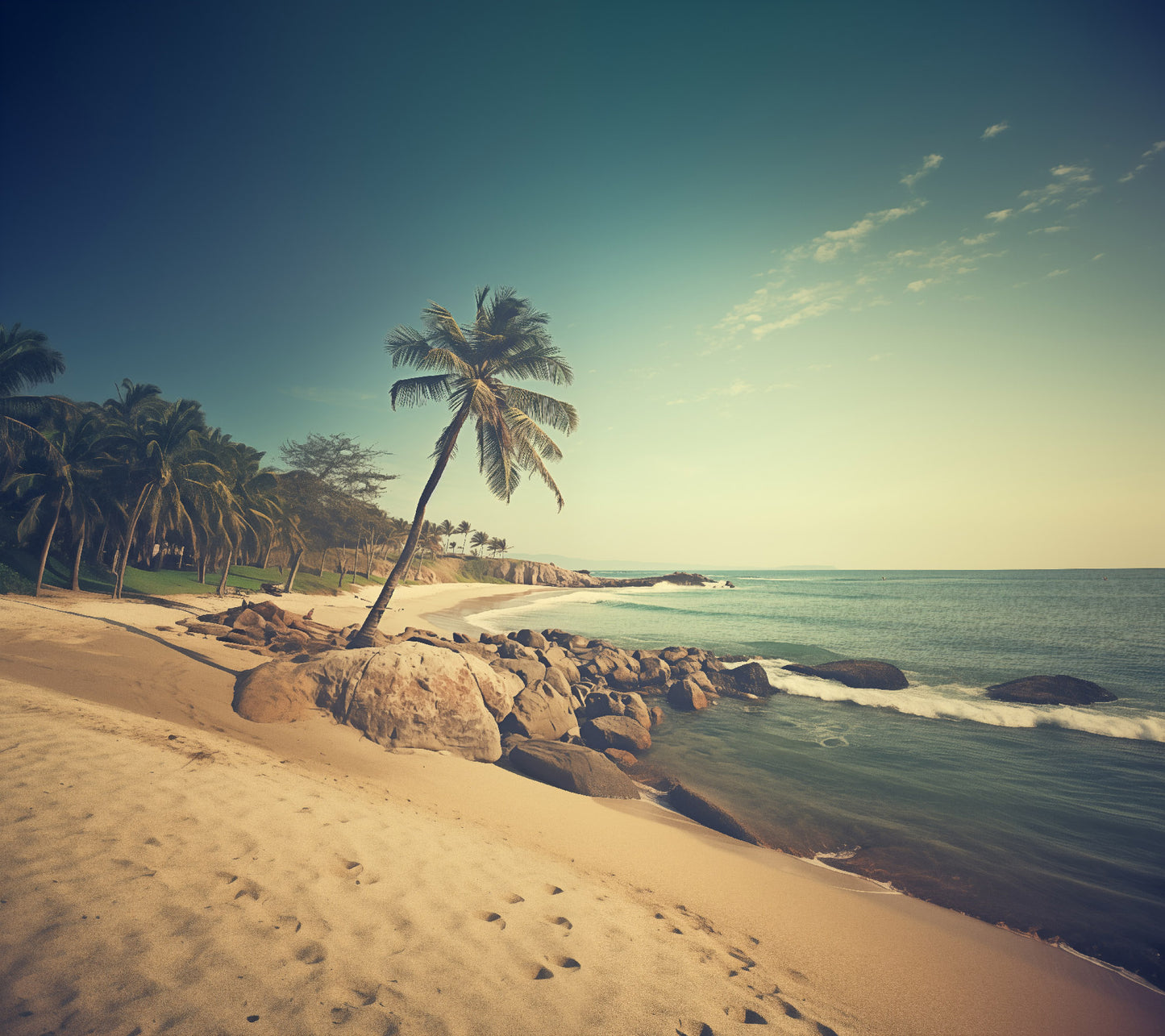 Seaside Serenity Subdued Retro Coastal Photorealism - Digital Artwork Loose Art Print