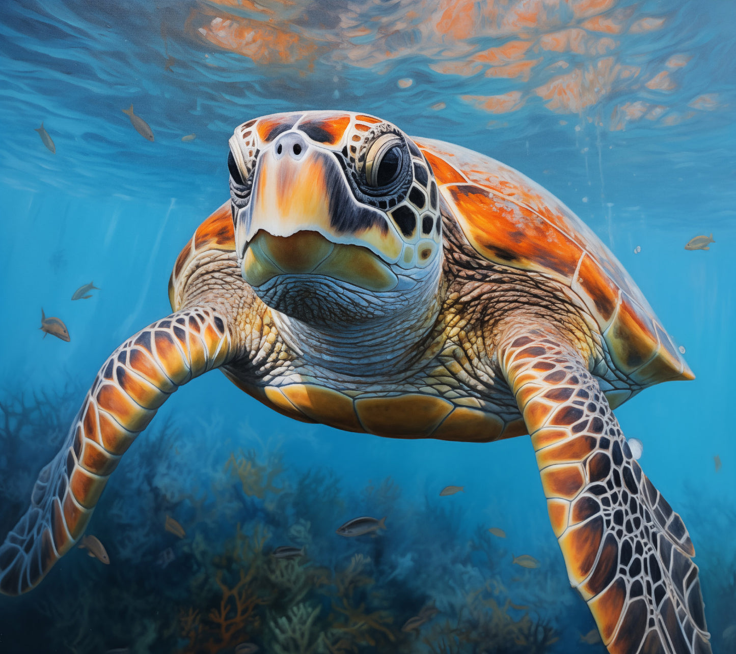Serene Sentinel Sea Turtle Coastal Photorealism - Digital Artwork Loose Art Print