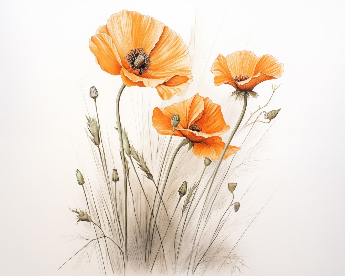 Simplistic Beauty Colored Pencil and Charcoal Drawing - Digital Artwork Loose Art Print