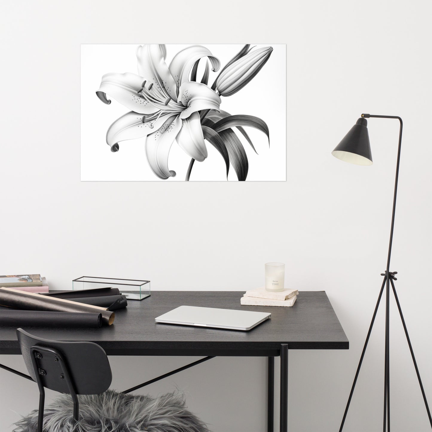 Sketches of Lily Flowers: A Moment of Bloom Pencil Sketch Charcoal Drawing Digital Artwork Loose Art Print