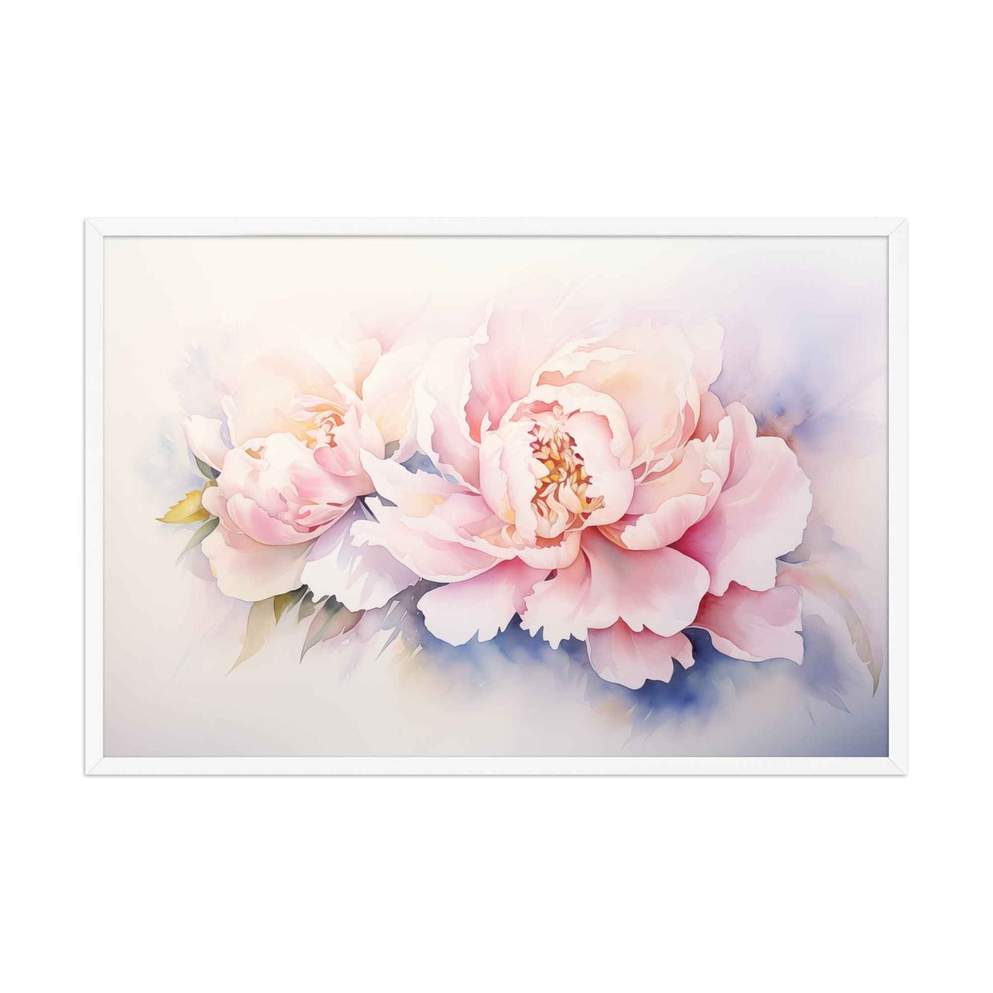 Softness in Bloom Watercolor Painting - Digital Artwork Famed Wall Art Print