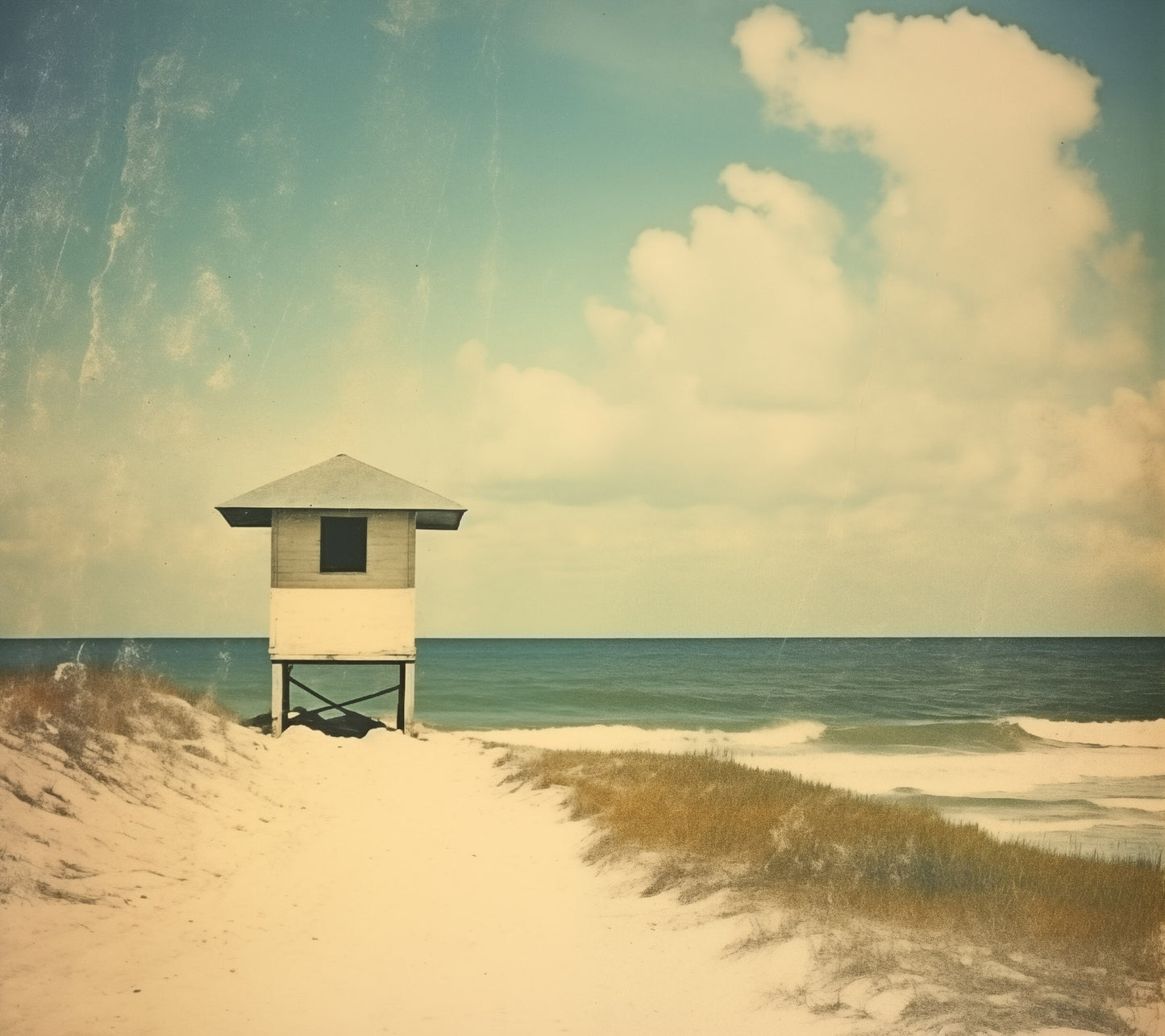 Solitary Coastal Sentinel Subdued Art Deco - Digital Artwork Loose Art Print