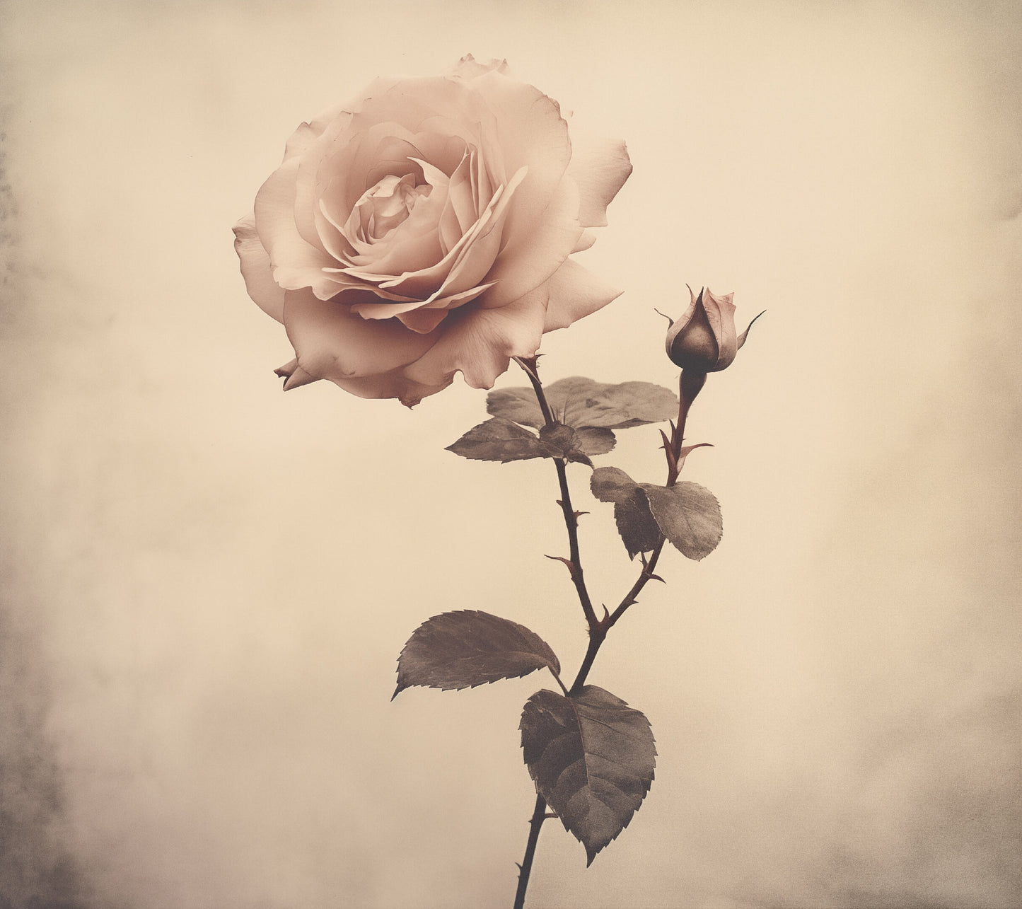 Still Life in Bloom Rose Vintage Retro Subdued Photorealism - Digital Artwork Loose Art Print
