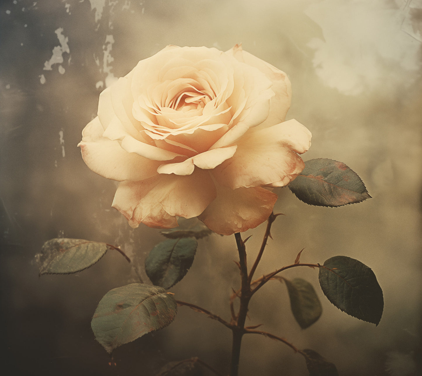 Subtle Elegance Rose Vintage Retro Subdued Photorealism - Digital Artwork Loose Art Print