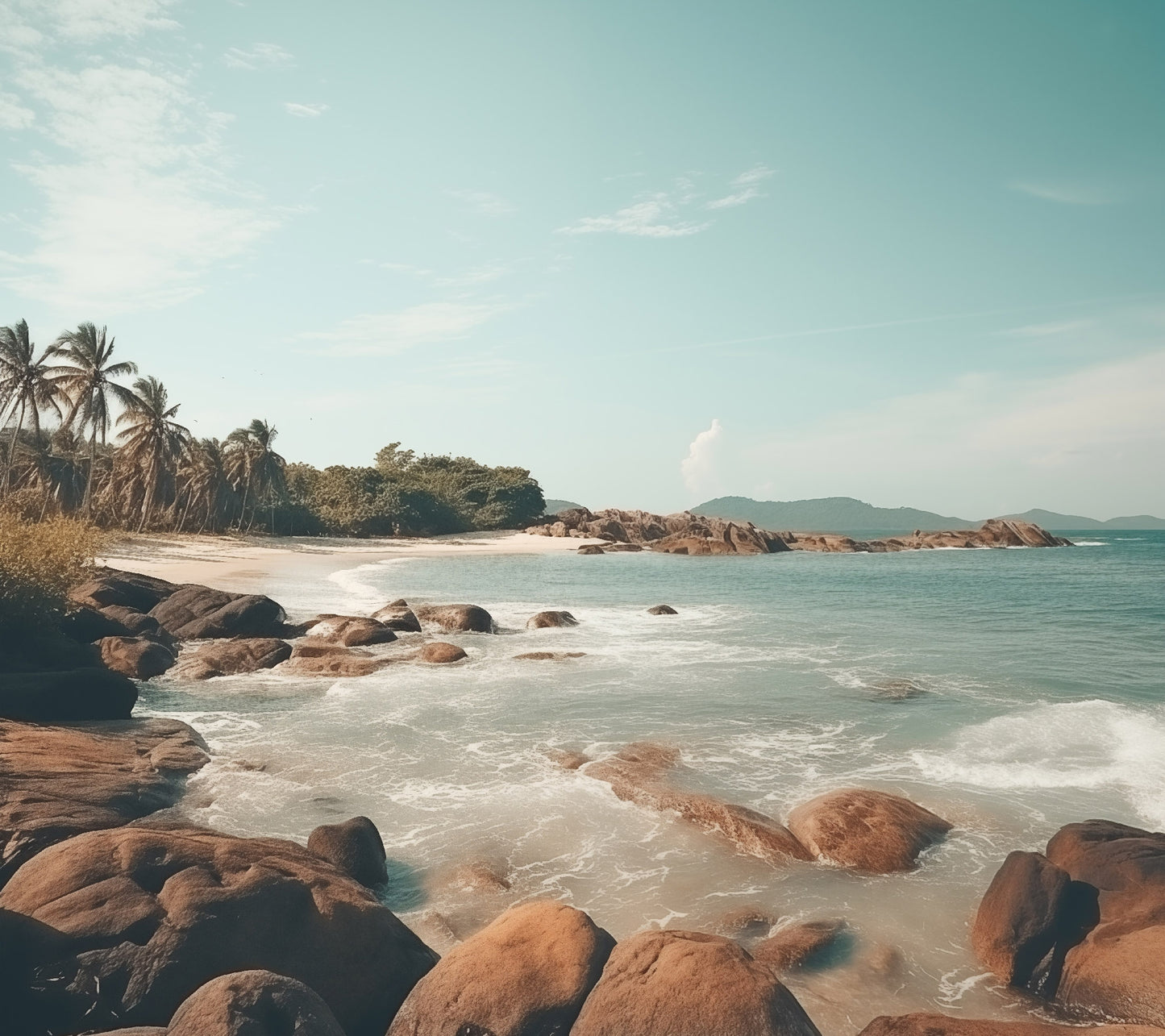 Sun-Kissed Solitude Subdued Retro Coastal Photorealism - Digital Artwork Loose Art Print